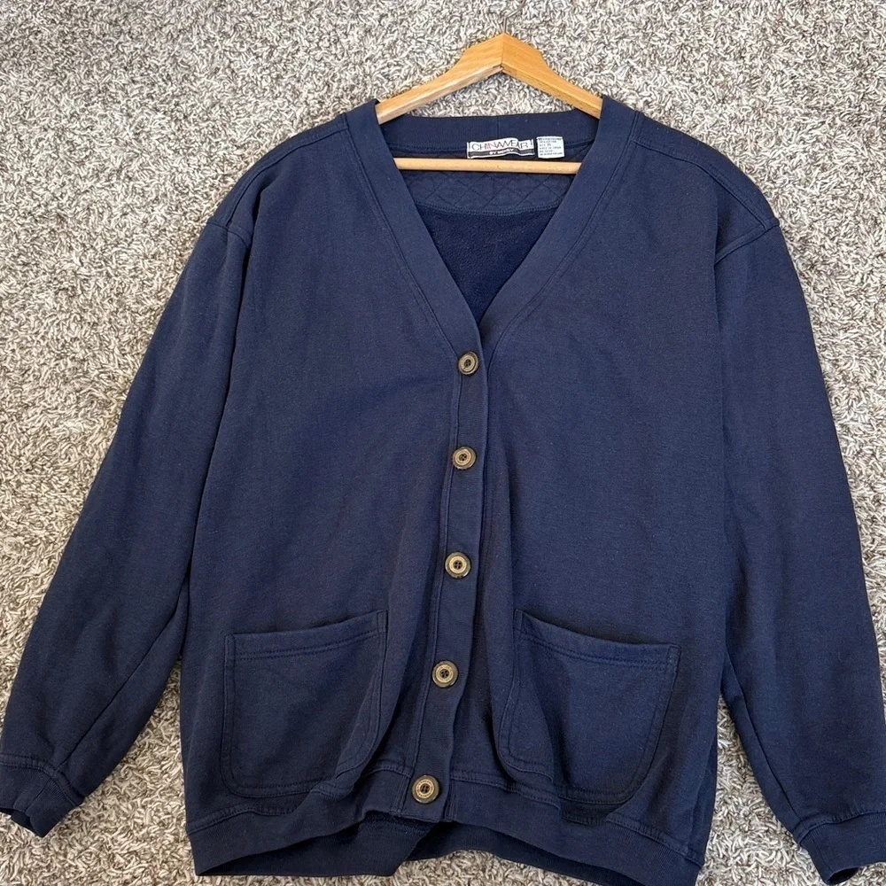 Vintage Classic Navy Blue Cardigan Sweater Size XLarge